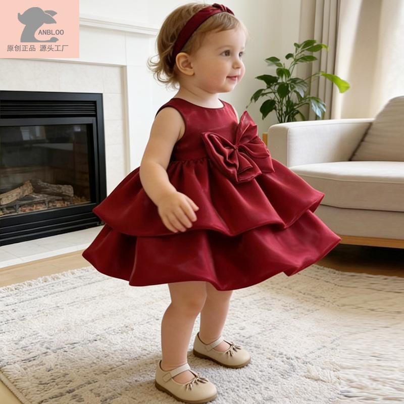 Summer Elegant Dress, High-End Birthday Children's Tutu Dress, One-Year-Old Baby Girl Bow Dress