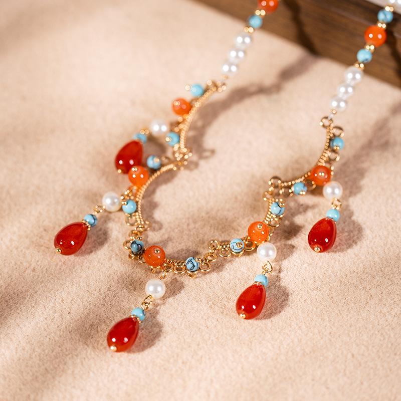 Original Antique Hanfu Necklace New Chinese Cheongsam Accessories Soft Wreaths Chinese Style Red Daily Vintage Clavicle Chain