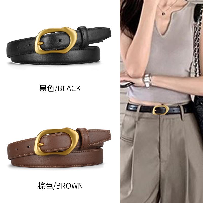 Alloy Pin Buckle Leather Belt for Women, Versatile Cowhide Belt, European and American Style, Simple Accessory for Summer Dresses