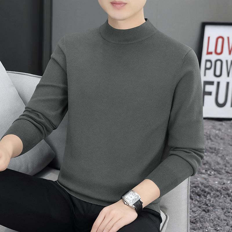 Wool Modal Half Turtleneck Sweater Men's Winter Velvet Thickened Warm Mid-Collar Knitted Bottoming Shirt Men's