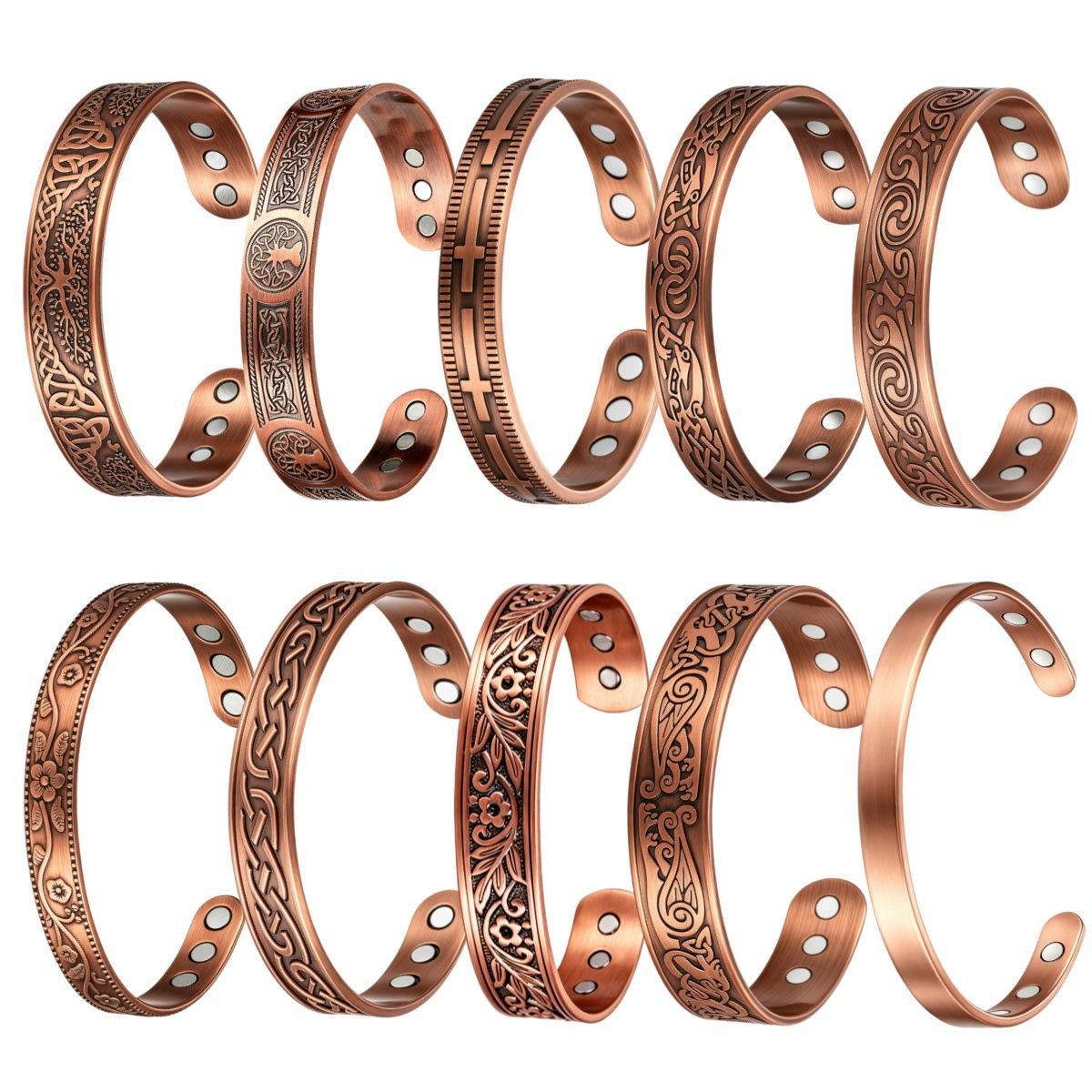European and American Amazon antique brushed bronze magnetic bracelet vintage bracelet ring bracelet set adjustable open jewelry