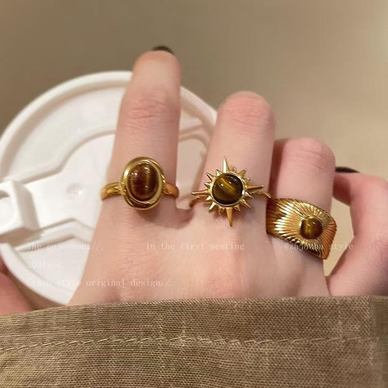 Golden Sun Flower Tiger Eye Ring Women's 2025 New High-grade Sense Ring Niche Design Unique Ring