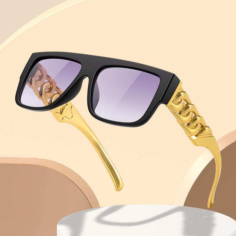 2023 New European and American Trendy Women's Sunglasses Hip-Hop Exaggerated Men's Punk Big Gold Necklace Glasses 15988