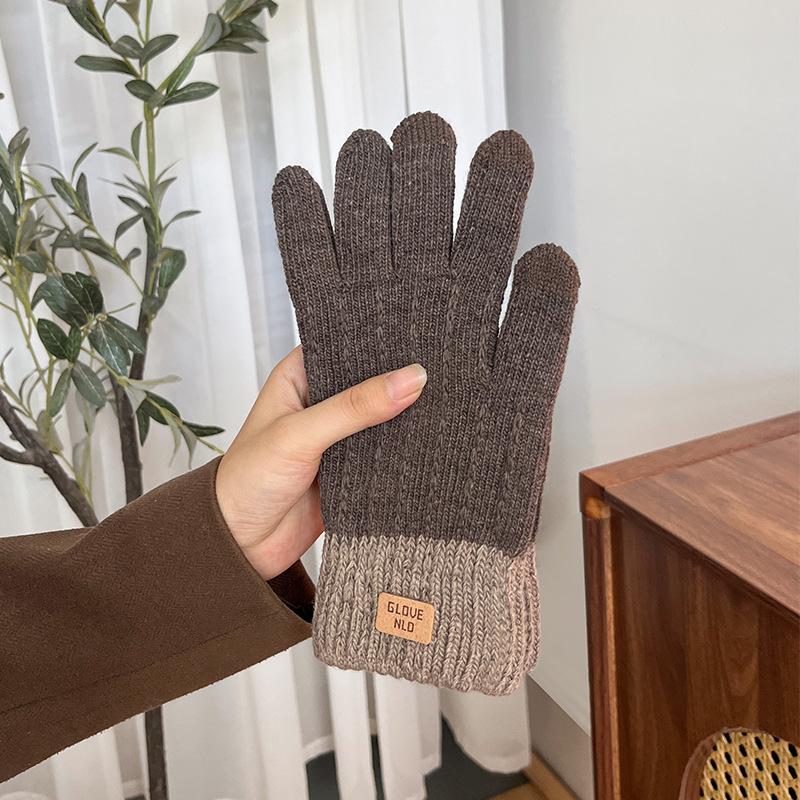 Knitted Gloves for Men and Women in Winter Touch Screen Warm Cycling Gloves Plus Plush Wool Autumn and Winter Thickeneded to Prevent Cold and Wind