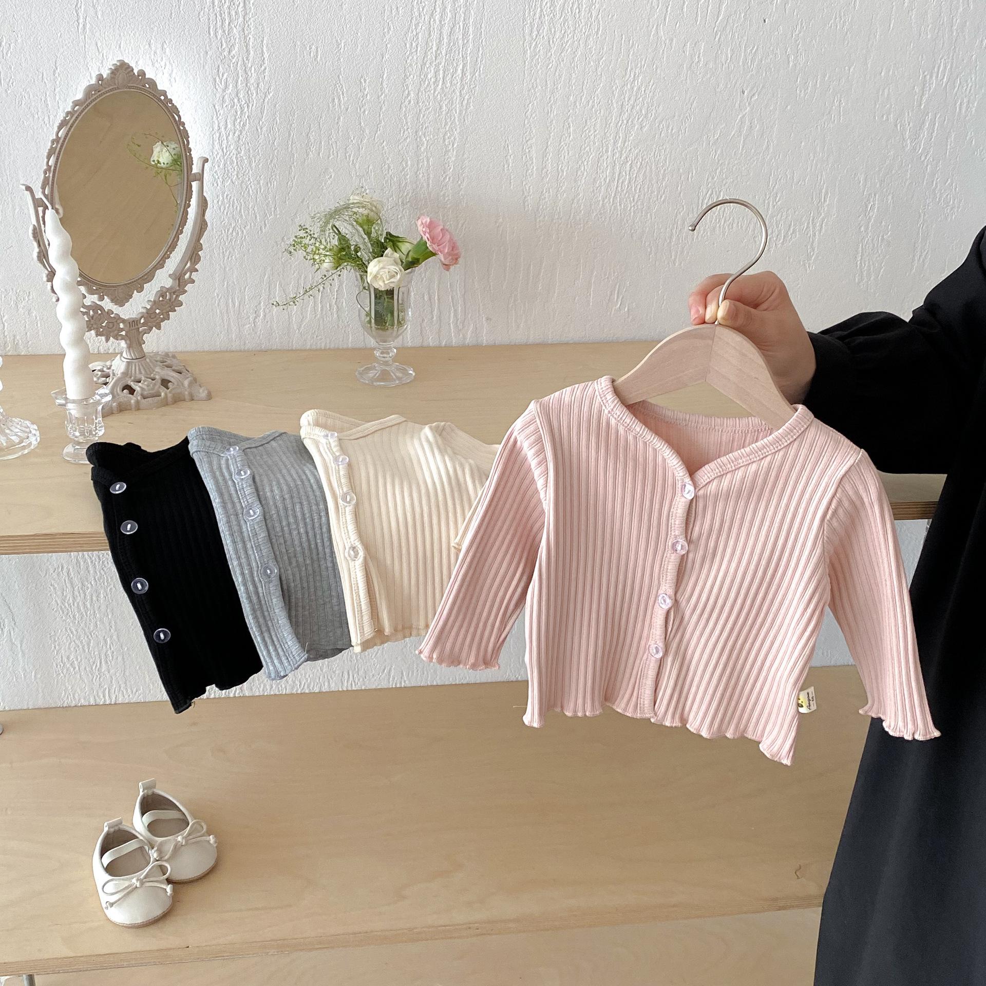 Infant Knitted Cardigan Girls' Children's Clothing Autumn Ribbed Princess Solid Color Top Stylish Versatile Jacket