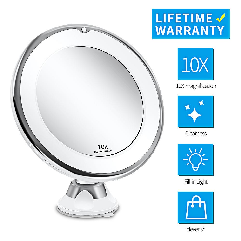 Cosmetic Mirror with Led Fill Light 10Xx Magnifying Dry Battery Suction Cup Foldableing Popular Beauty Mirror Cross-Border New 5X