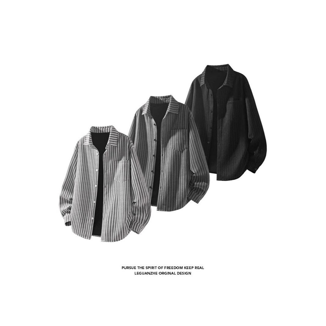 Heavyweight Herringbone Pattern Chanel-Style Shirt Jacket for Men, American Retro Style, Spring and Autumn, High-End, Cool and Stylish Lapel Jacket