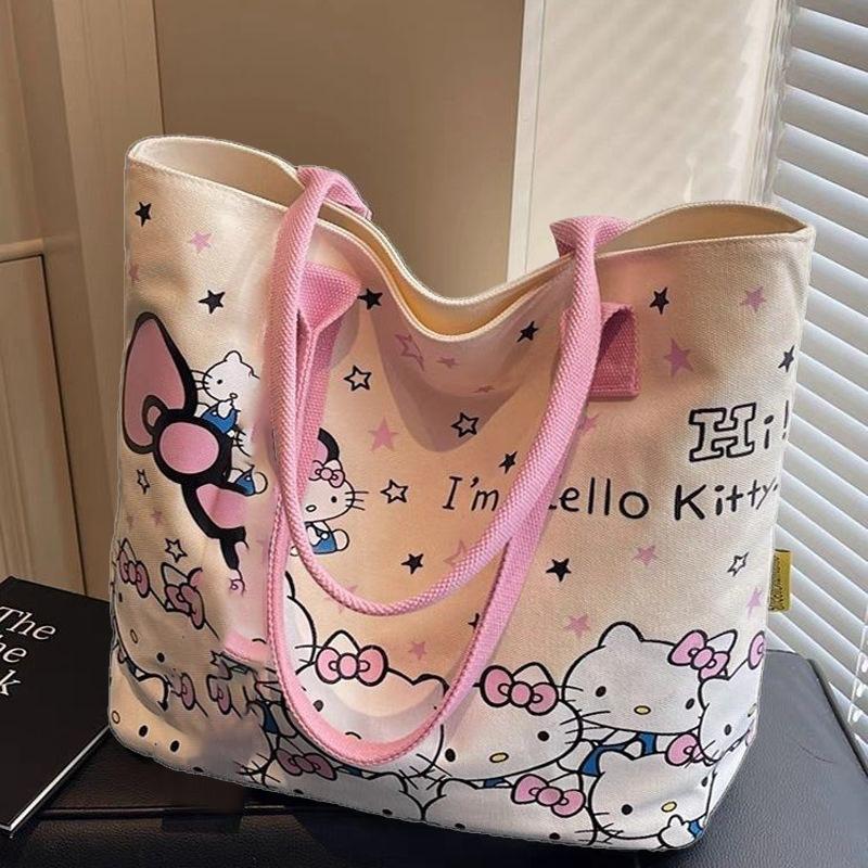 Plaid rabbit canvas bag, a cute and fresh tote bag for women, suitable for office workers, a versatile small shoulder bag, and a small handbag for female students