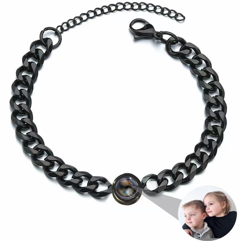 100 Languages I Love You Projection Bracelet Customized Stainless Steel Hip Hop Bracelet Men's and Women's Cuban Chain Couple Bracelet