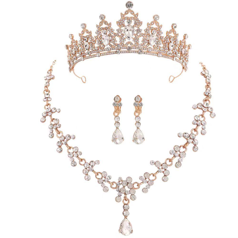 Bridal Crown Three-Piece Suit Korean Super Fairy Wedding Dress Accessories Light Luxury Wedding Banquet Jewelry Wholesale
