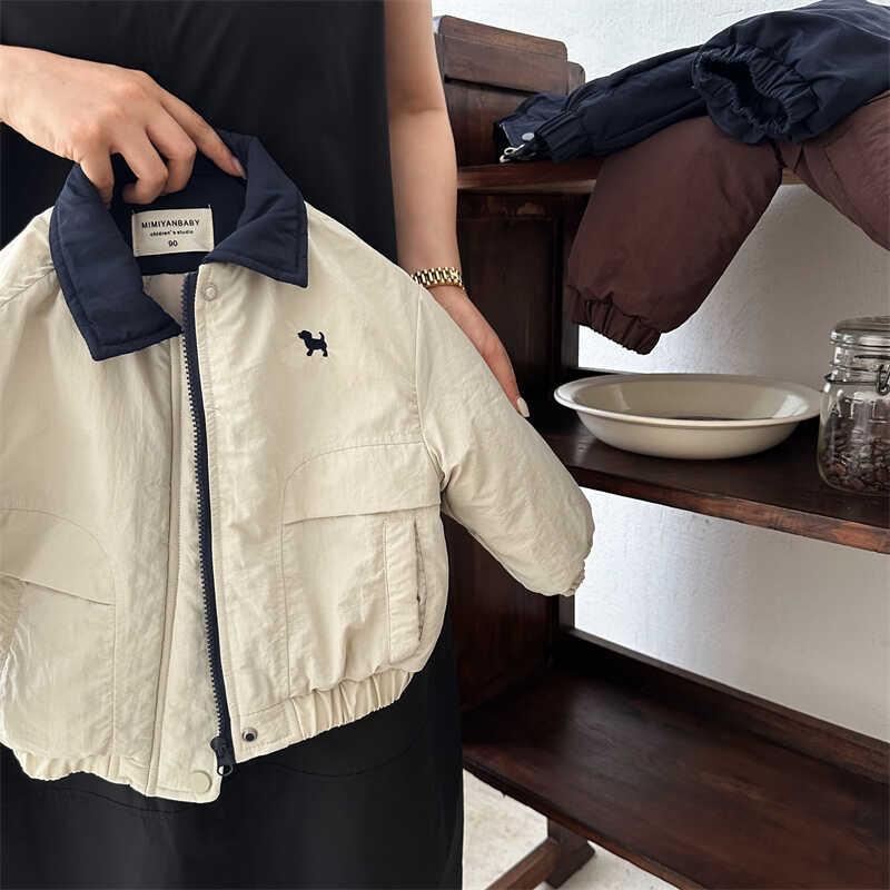 Children's Cotton Clothing 2026 Autumn and Winter Style Trendy Brand Jackets for Boys and Girls, Cartoon Dog Baseball Jacket with Turn-Down Collar for Boys