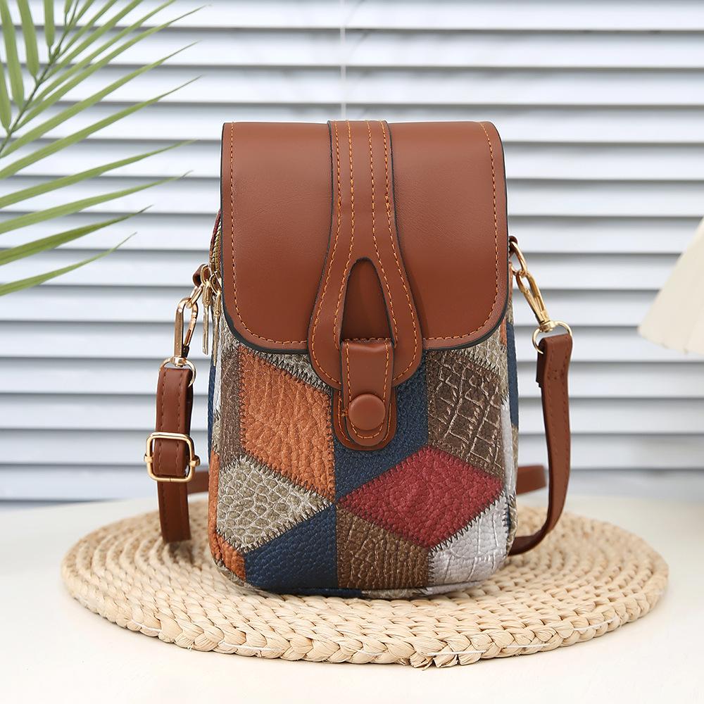 Ladies Bags Personalized Contrast Diamond Crossbody Phone Bag Fashionable Retro Women's Belt Buckle Coin Purse