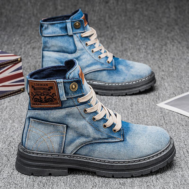Cross-border Explosions plus size 48 Men's Shoes 2025 New Mid-top Shoes Denim Casual All-match Workwear Shoes Martins Boots