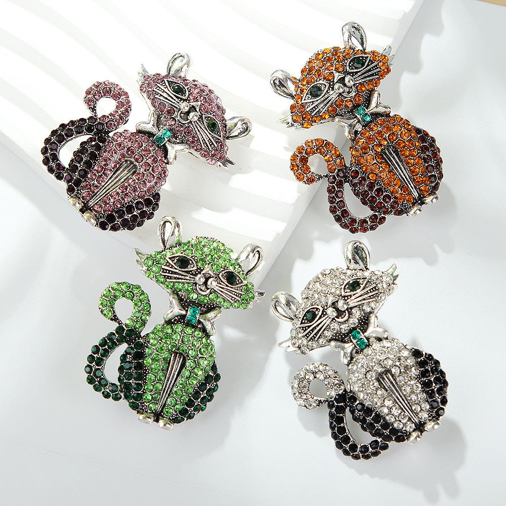 Lanhao Diamond Fashion Persian Kitten Brooch Cute Animal Pin European and American Cross-Border Corsage Women's Clothing Accessories