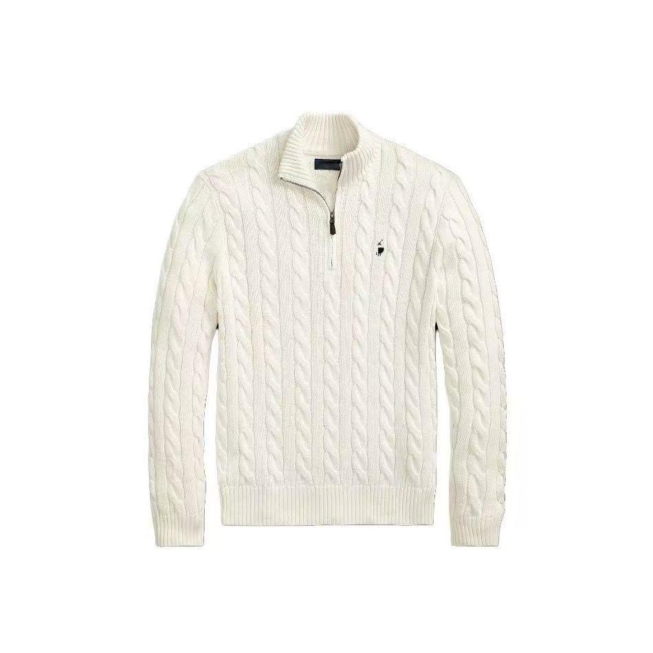 Cross-Border Autumn and Winter Style Ralph Lauren Logo Embroidered Sweater with Half-High Collar, Zipper, and Cable Knit Casual Men's Knitwear Top
