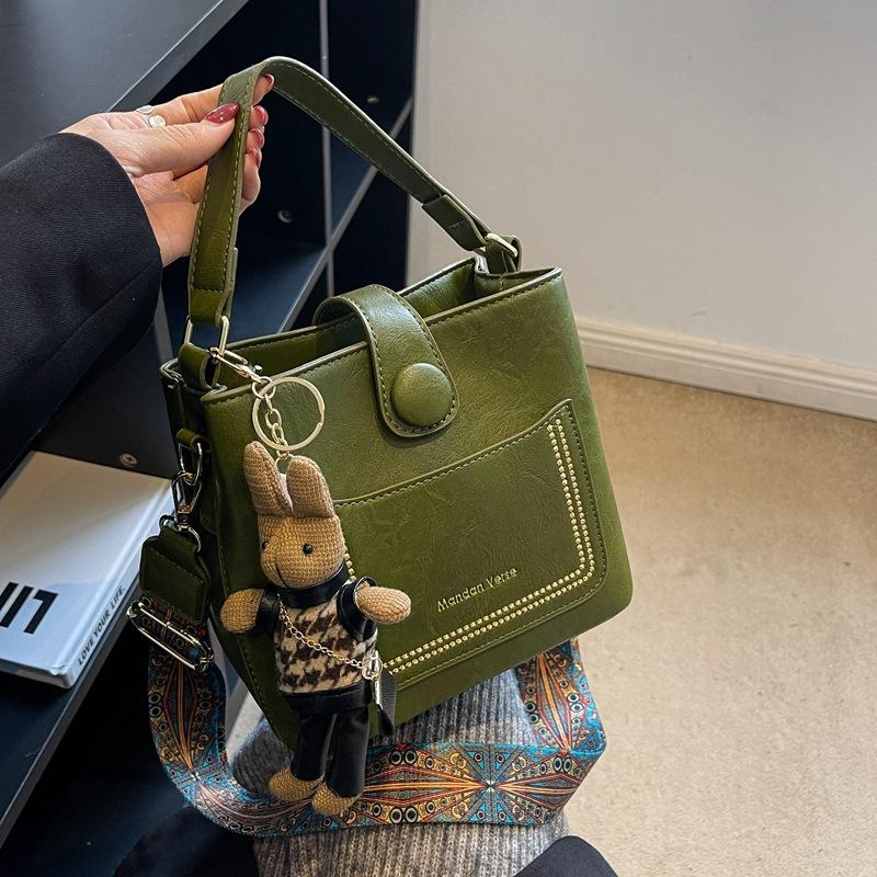Niche Design Bag for Women 2025 Summer New Popular Wide Shoulder Strap Crossbody Bag Retro Versatile Satchel Bucket Bag