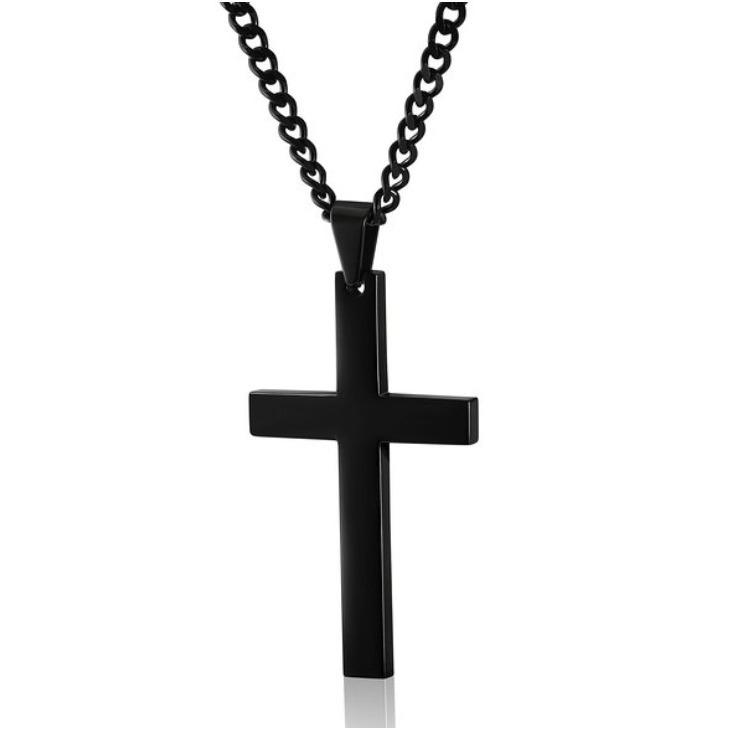 Promotional New Simple Cross Necklace Pendant Jewelry with Chain Cross-Border E-Commerce Aliexpress Simple Glossy Surface