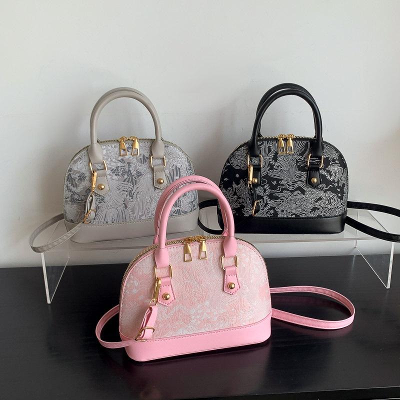 Fashionable Satchel Shell Bag for Women 2025 Autumn New Contrast Color Embroidered Shoulder Crossbody Bag Casual Simple Commuter Bag