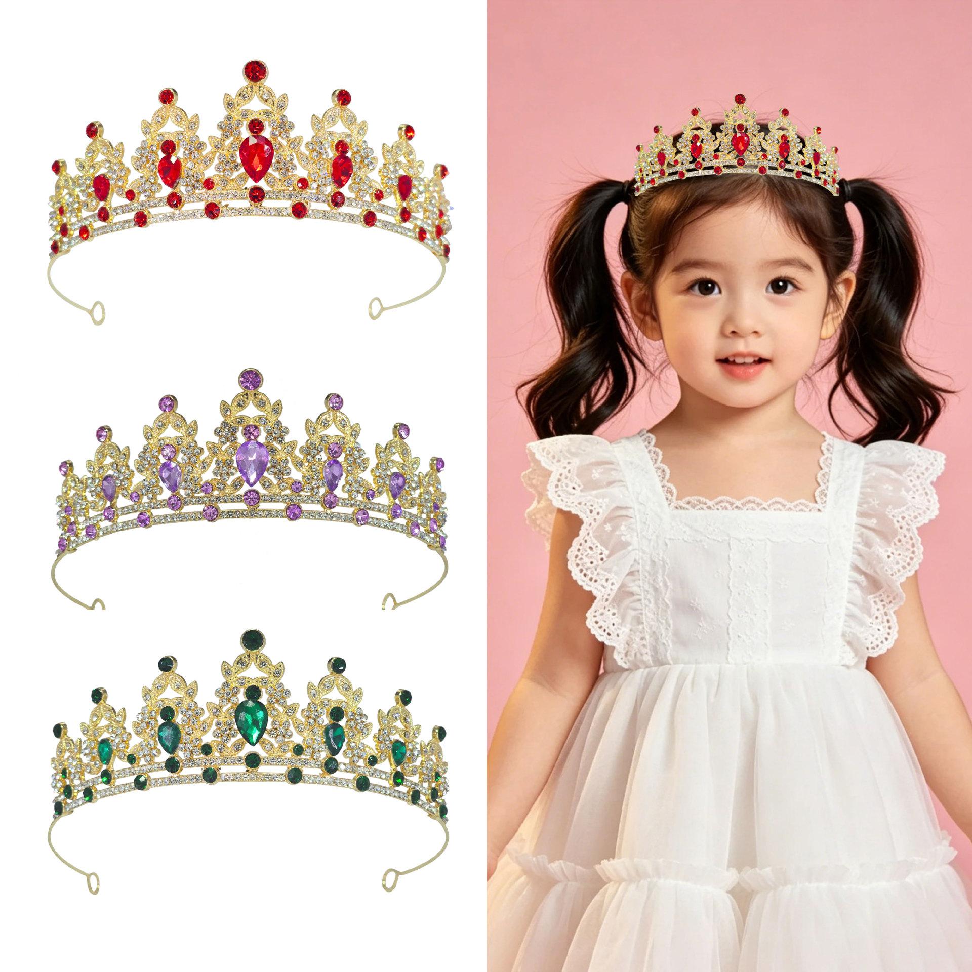 Cross-Border Alloy Crown Children's Headwear Rhinestone Headband Wedding Crown Birthday Gift Party Headband Hair Accessories Wholesale