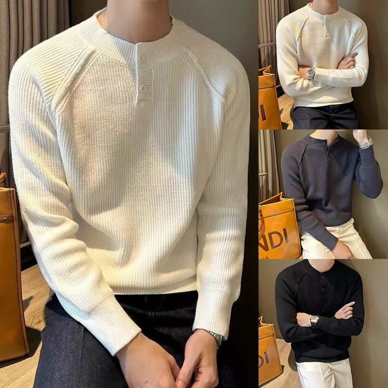 Autumn and Winter New Style Henry Collar Long-Sleeved Knitwear Men's Light and Mature Business Slim Bottoming Shirt Foreign Trade Cross-Border Wholesale