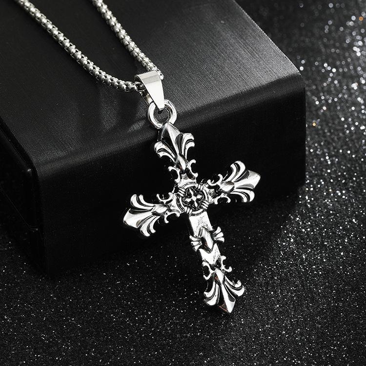 Amazon New Vintage Personalized Cross Pendant Necklace Men's Titanium Steel Trendy Accessories Punk Hip Hop Accessories Women