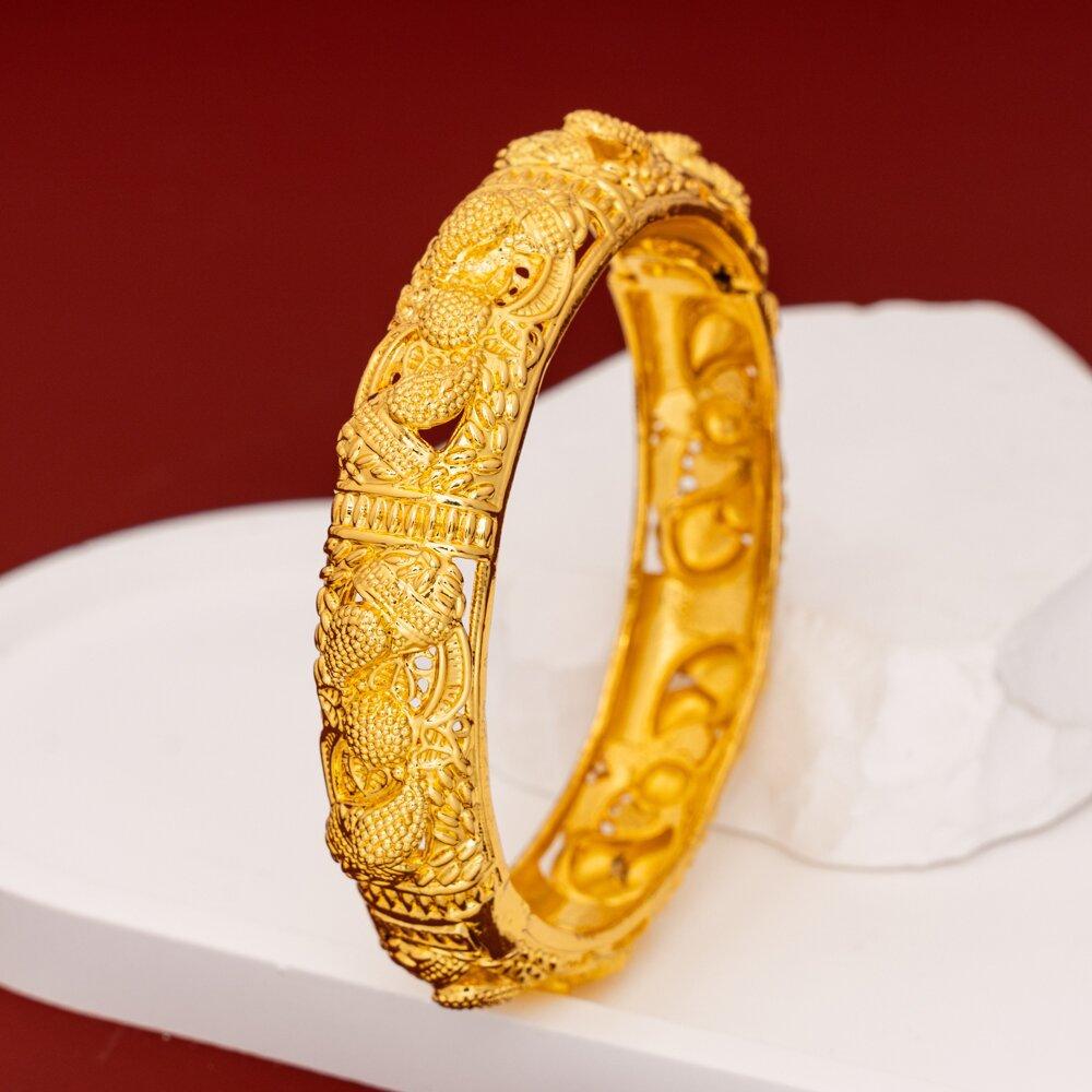 Cross-Border Middle Eastern Fashion Sand Gold Dragon and Phoenix Wedding Open Bracelet Wedding Bride Buckle Female Imitation Gold Bracelet Wholesale