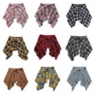 American retro colorful plaid butt-covering skirt for women, one-piece, with ties, for layering over a shirt hem