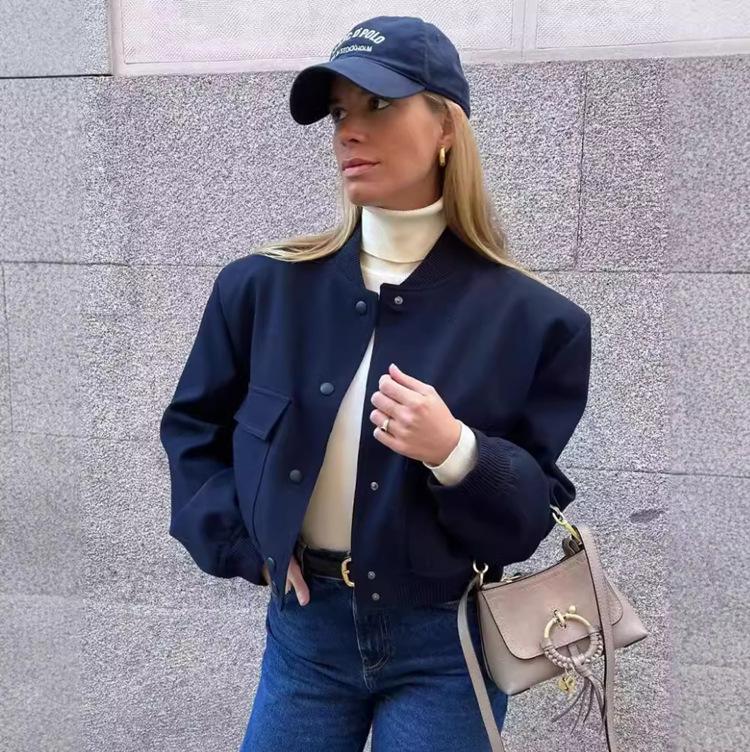 11 color Amazon cross-border 2024 spring and autumn new European and American stand collar large pocket women's jacket coat women