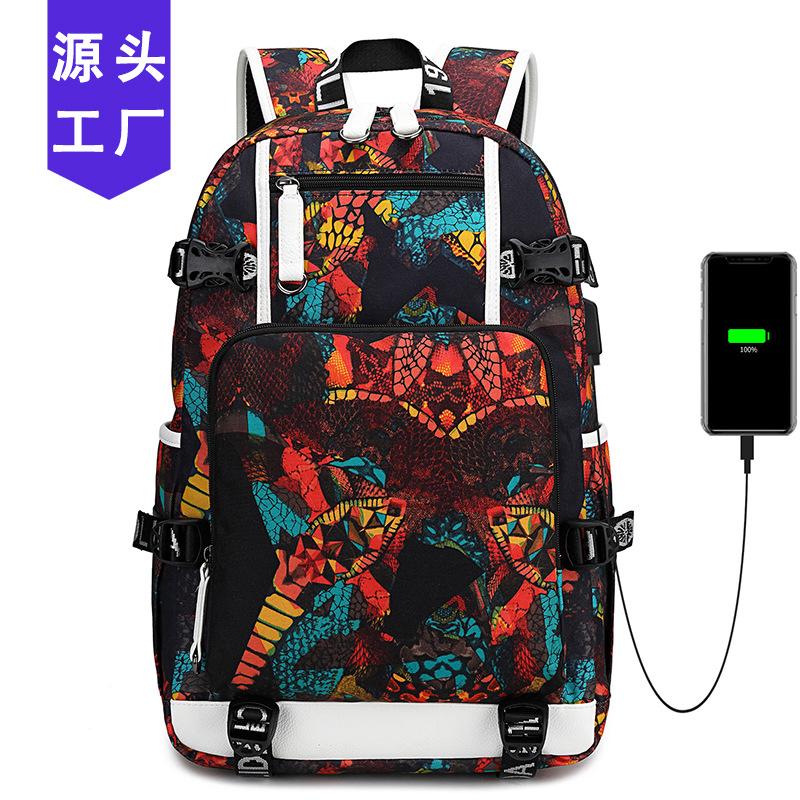 Backpack for male middle and high school students, cross-border heat-transfer printed water-resistant laptop bag, outdoor street travel backpack