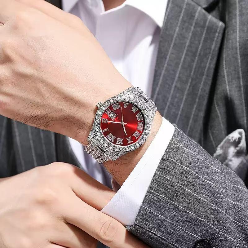Men's and Women's Watches European and American Popular Men's Steel Band Hip-Hop Roman Scale Diamond Calendar Student Quartz Watch