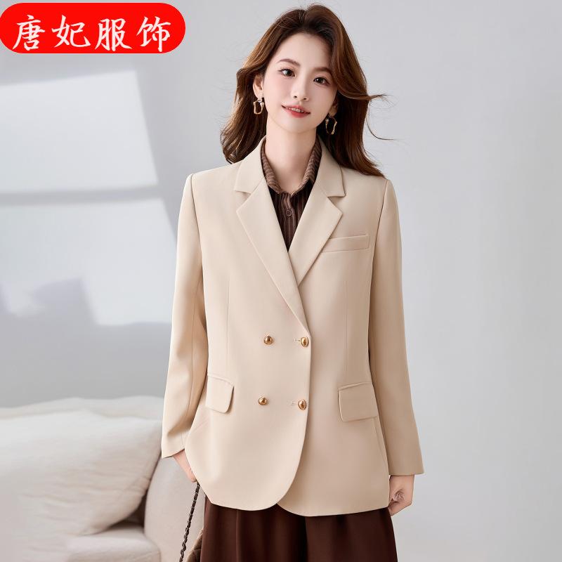 Autumn and Winter New Long-Sleeved Apricot Loose Version Small Suit Collar Jacket Women's Casual Fashion Elegant Commuter Top Trendy