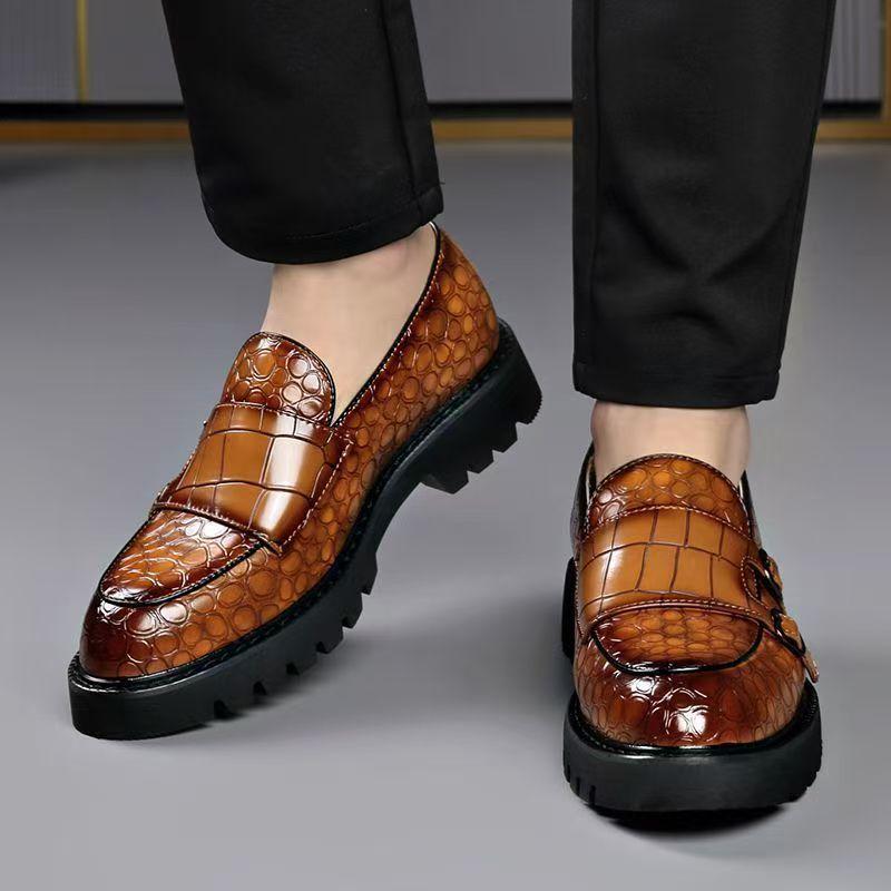 Cross-Border Shein Temu2026 Large Size Men's Shoes, Business Formal Slip-On Loafers, Men's Thick-Soled Casual Leather Shoes