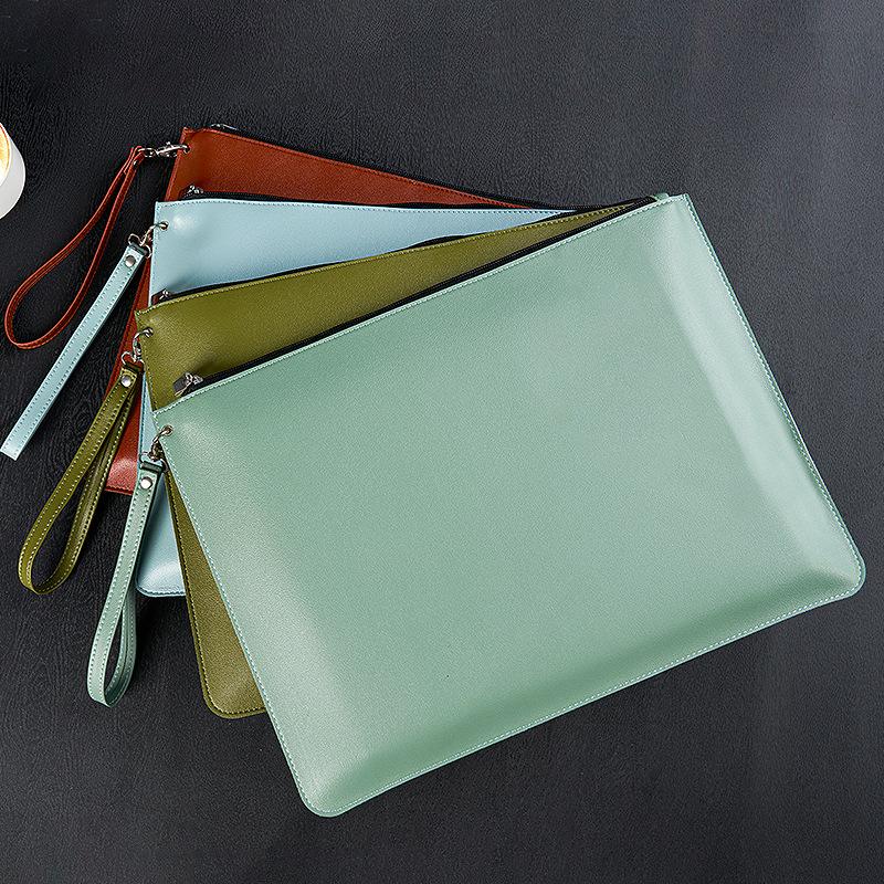 Portable Zipper Document Bag, Simple Large Capacity, Custom Printed Logo, Waterproof Contract Bill, Portable Leather Cosmetics Bag