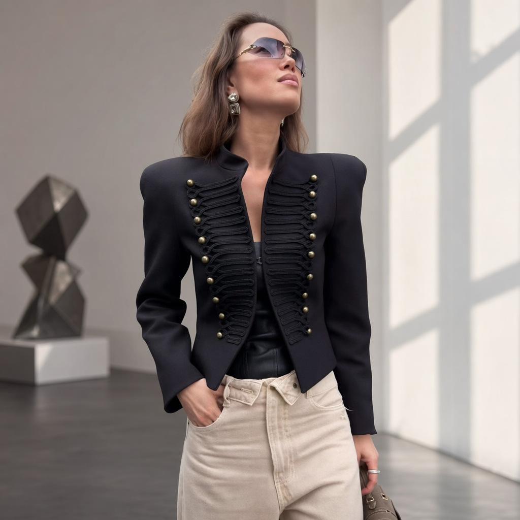 Za Stylish Commuter Women's Jacket 2026 Spring Stand Collar Patchwork Button Coat for Women