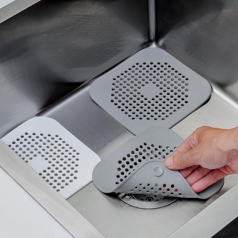 Silicone Floor Drain Mat Household Kitchen Sink Anti-Clogging Filter Sticker Bathroom Sewer Hair Suction Cup Filter