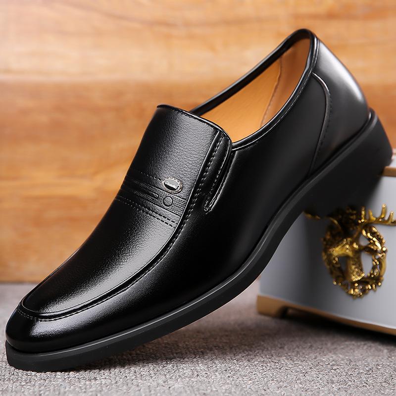 Men's Fashion Leather Shoes with Hidden Height Increase, Small and Large Sizes, Soft Leather Wedding Shoes, Business Formal Slip-On Casual Shoes