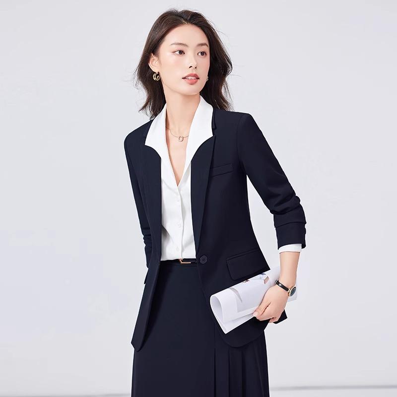 Professional Suit suit Women 2024 New Spring and Autumn High Sense Workplace Dress Temperament Goddess Fan Black Suit Jacket