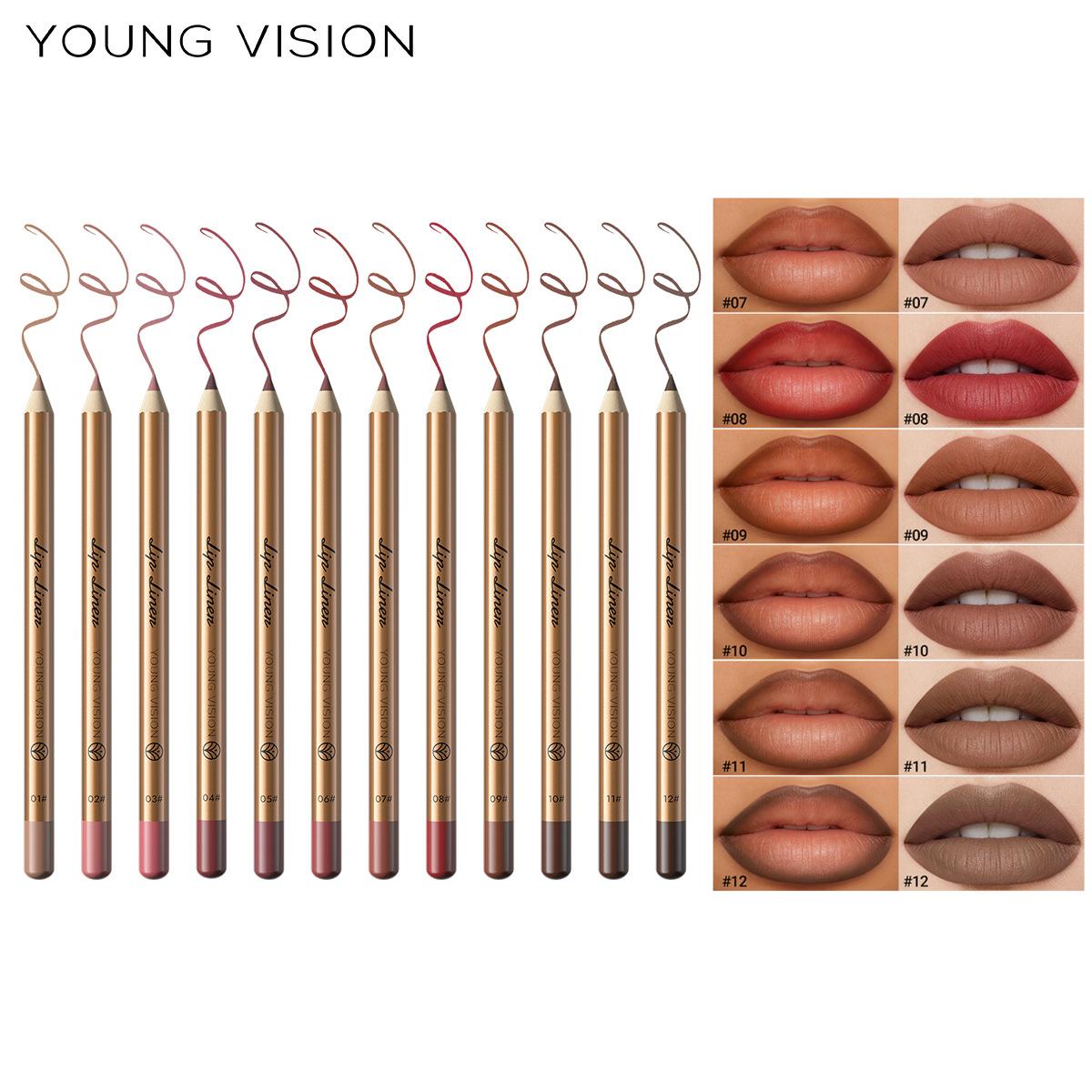 Young Vision 12-Color Matte Lip Liner in Nude Tones, Easy-To-Use Lipstick Pencil for Contouring Lip Shape