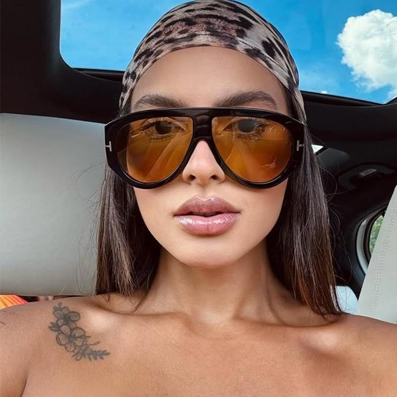 European and American Pilot-Style Large-Frame Sunglasses for Women, Black Frame, Brown, Stylish and Fashionable Glasses with a High-End Feel, Uv Protection Sunglasses