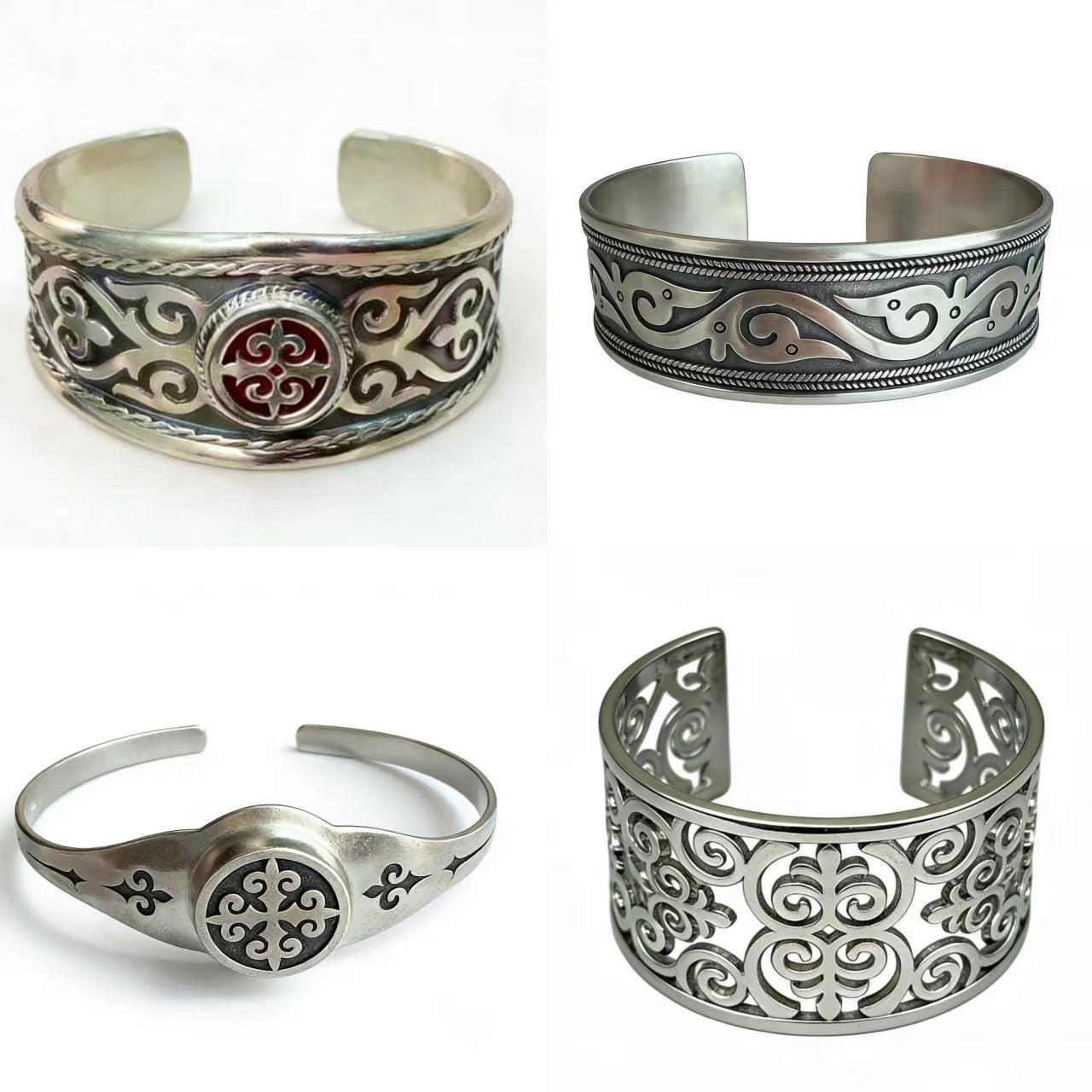 Kazakh Jewelry Open Bracelet with Ram's Horn Pattern, Unique Kazakh Element Jewelry, Unique Style, Nomadic Accessories for Women