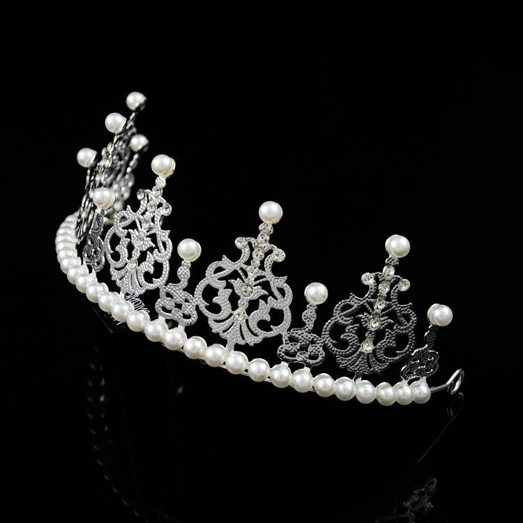 New cake decoration Crown flower ornaments children's hair accessories Korean-style iron pearl crown factory direct sales