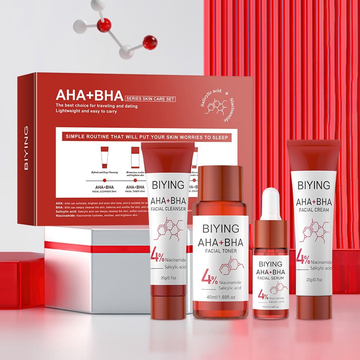 Biying Aha Bha Skin Care Kit Facial Care Toner Facial Cleanser Essence Cream Skin Care Set