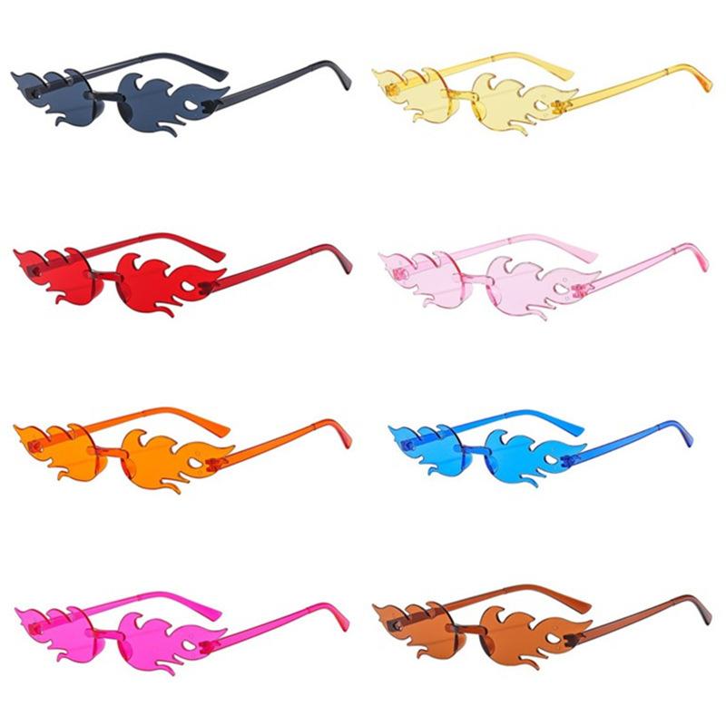 New Rimless Flame Sunglasses Party Dance Personalized Decorative Mirror Candy Color Colorful One-Piece Sunglasses Trendy Ready Stock