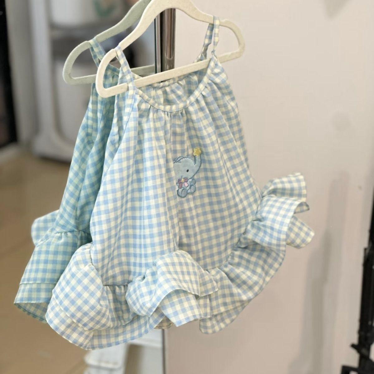 New style vest dress for girls 2026 summer plaid sweet bow baby girl Korean version cute dress