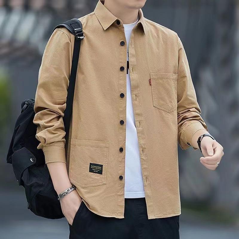 High-grade Non-ironing Shirt Long-sleeved Men's Autumn Casual Tooling Korean Style Shirt Loosen Jacket Trendy All-match