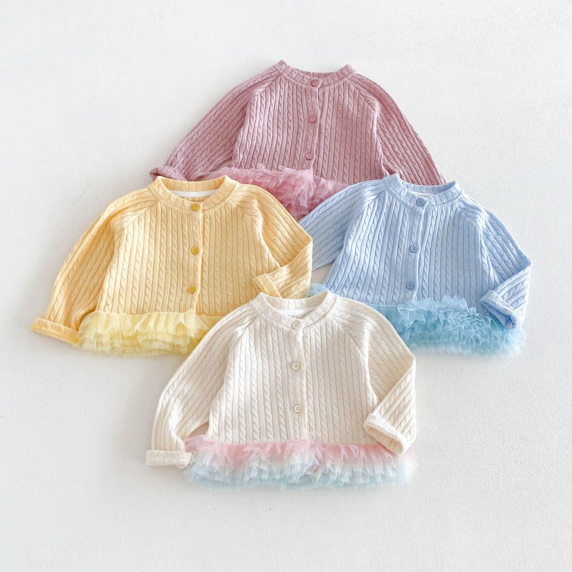 [No Returns or Exchanges] Mesh Cardigan 2026 New Autumn Baby Solid Color Textured Knitwear Zqy6149
