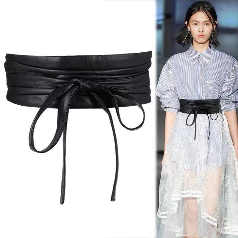 Soft Leather Belt Women's Ultra-wide Strap Waist Cover Outer Wear Decoration with Skirt Sweater Simple All-match Lace Long Waist Rope Trendy