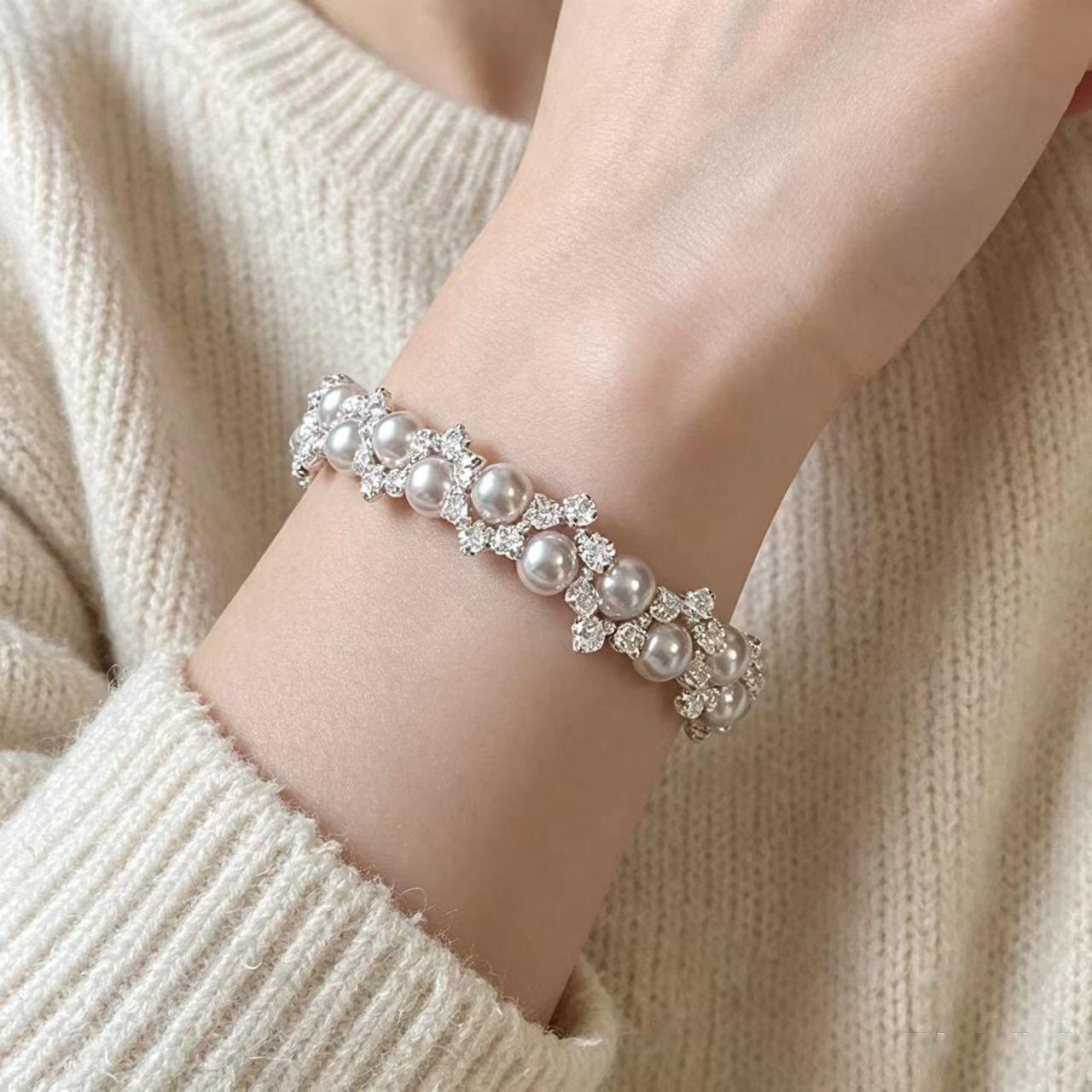 High-End Light Luxury Shijia Pearl Zircon Bracelet for Women, Exquisite Sparkling Niche High-End Versatile Heavy-Duty Jewelry Wholesale