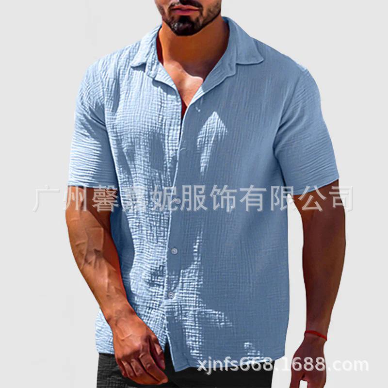 European and American Amazon Cross-Border Men's Shirts 2026 Summer New Men's Solid Color Short-Sleeved Shirts Casual Cardigans