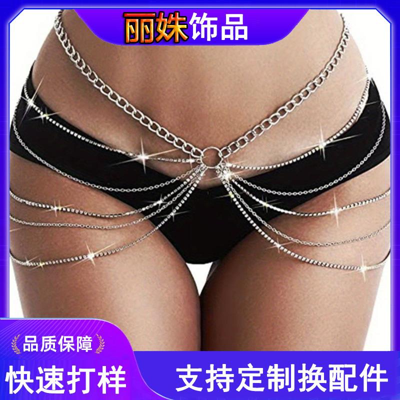 European and American Cross-Border Fashion Multi-Layer Belly Chain Jewelry Inlaid with Shiny Zircon Simple Style Copper Body Chain Waist Chain for Women